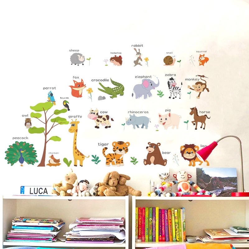LOMILY Animals Educational Wall Decals Kids Large Nursery Daycare Playroom Wall Stickers Peel and Stick Removable Kids Wall Decors for Preschool Door Window Boy Girl Toddler Baby Room Bedroom. - Image 1